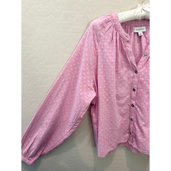 EVEREVE | Pink Swiss Dot Button Front Blouse Long Sleeve Cotton Top | Large - Picture 5 of 8